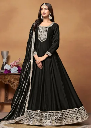 Amazing Art Silk Black Embroidered Festive Anarkali Suit