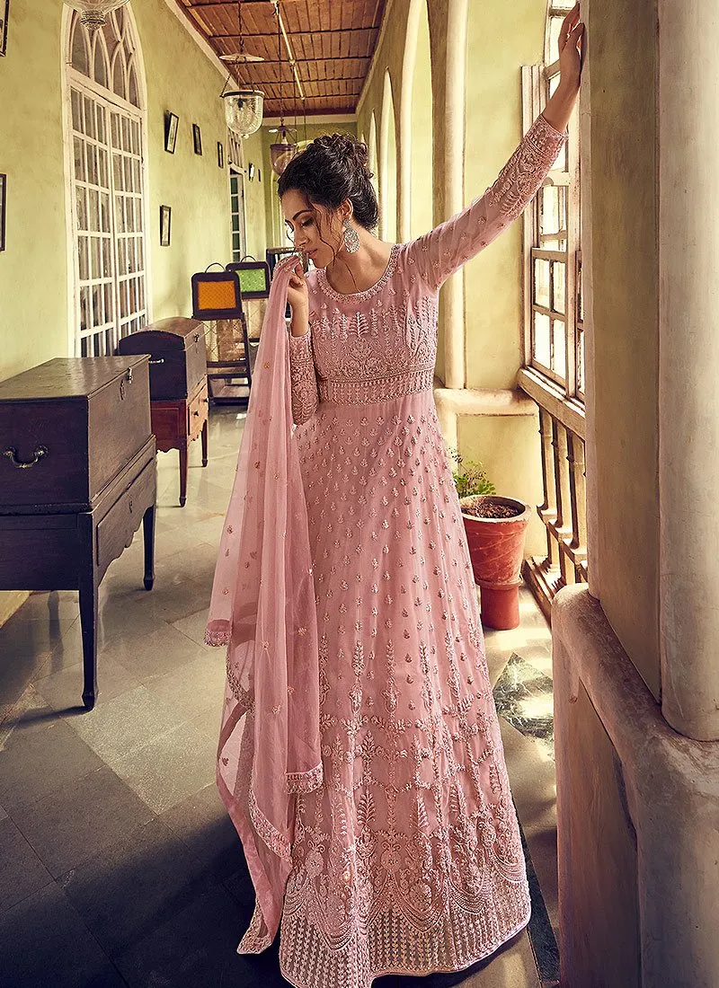 Barbie Pink Georgette Chikankari Designer Anarkali