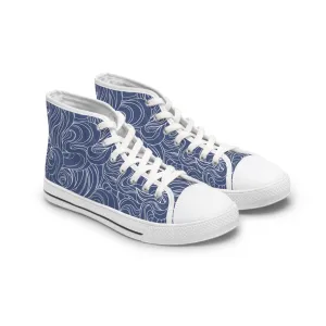 Blue Curly Pattern Women's High Top Sneakers