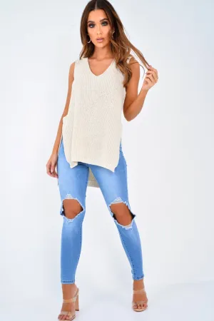 Blue Ripped Knee Skinny Jeans - Chanelle