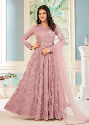 Charming Pink Thread Embroidered Wedding Wear Anarkali Suit