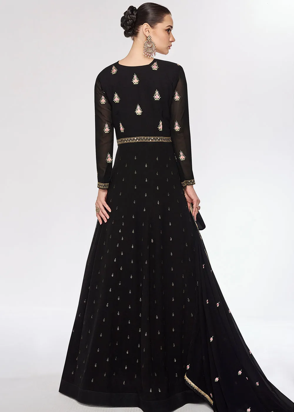 Georgette Premium Black Embroidered Wedding Anarkali Suit