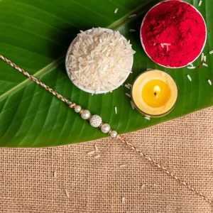 Handmade Designer Beaded Pearl Rakhi with Roli and Chawal for Brother - Traditional Love Token