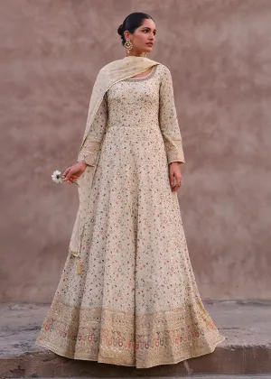 Lovely Ivory Heavy Georgette Floor Length Anarkali Gown