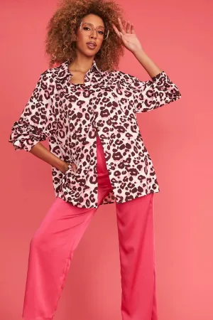 Pink Silk Blend Animal Print Shirt