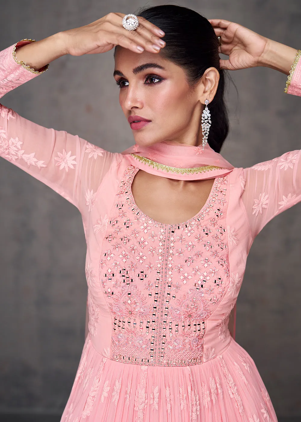 Pretty Pink Wedding Wear Embroidered Long Anarkali Suit