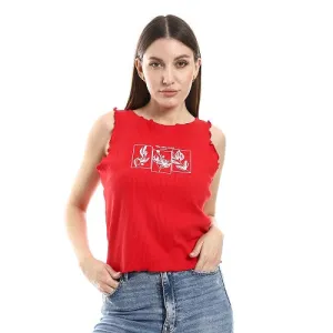 Red Crop Top With Graphic Print