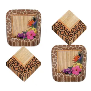 Safari Paradise Animal Print and Wild Floral Paper Dinner Plates and Lunch Napkins (Serves 16)