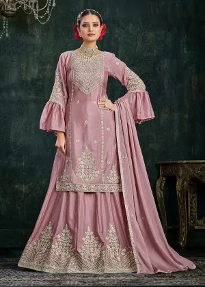 Sharara Top Style Gorgeous Pink Chinon Festive Lehenga Suit