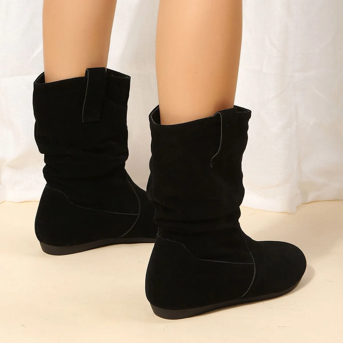 Suede Mid-Calf Flat Winter Boots for Women