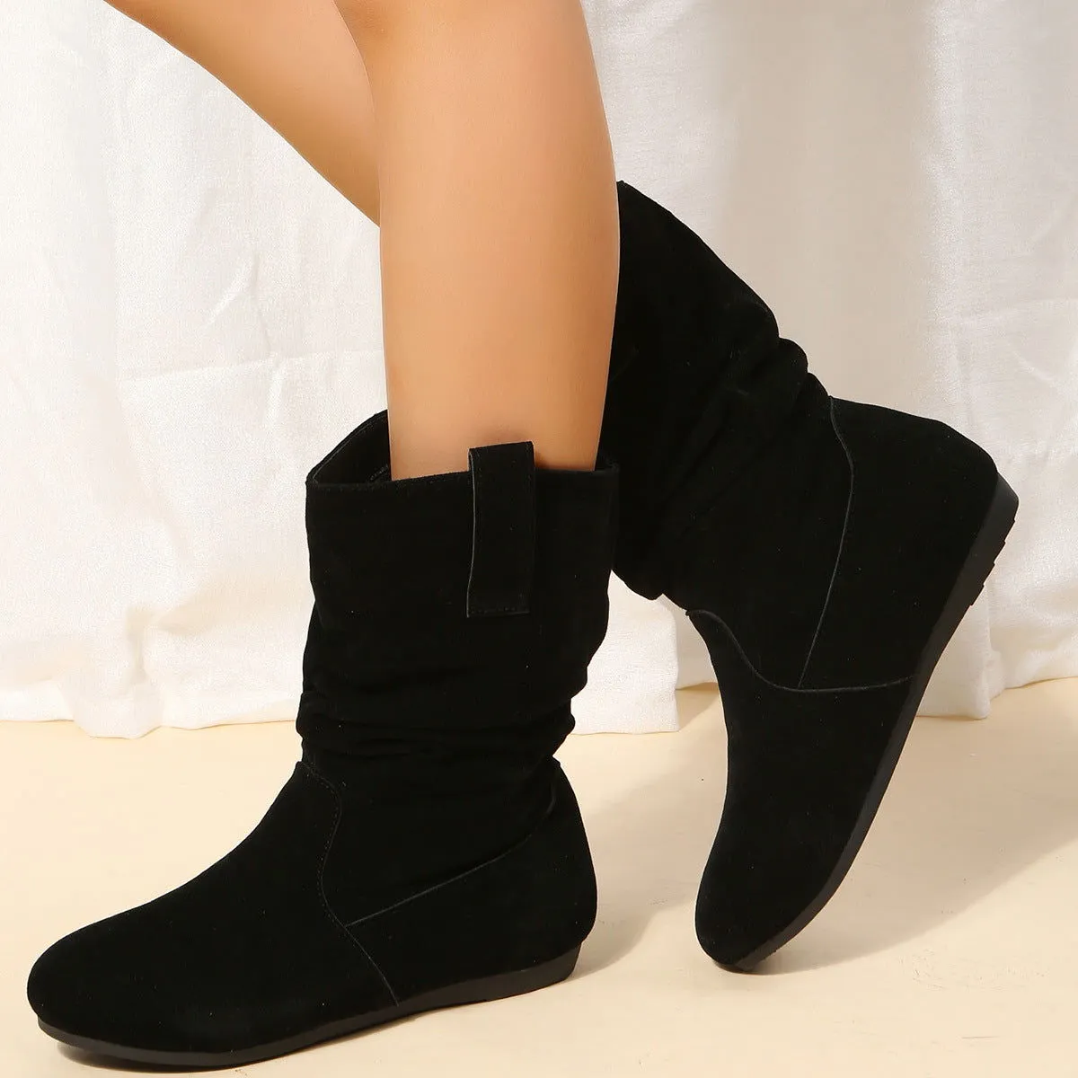 Suede Mid-Calf Flat Winter Boots for Women