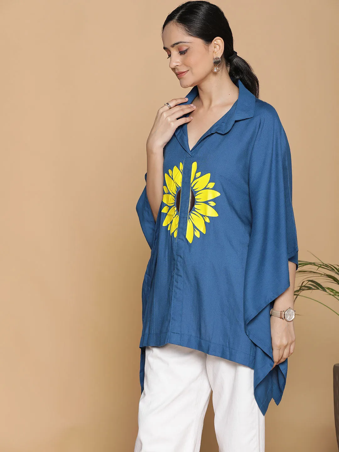 Teal Kaftan Top - Sunflower Symphony