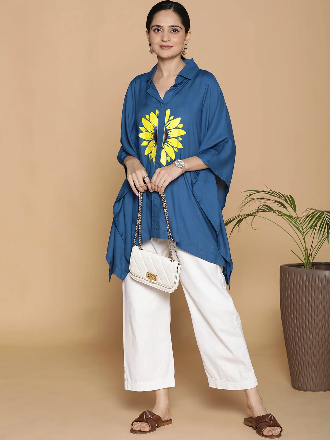 Teal Kaftan Top - Sunflower Symphony