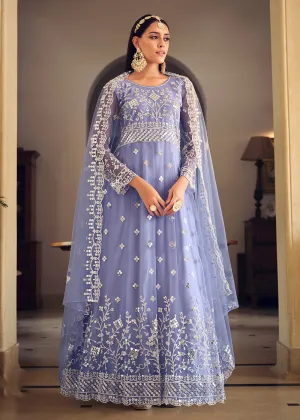 Wedding Wear Lavender Net Sequins Embroidered Anarkali Suit