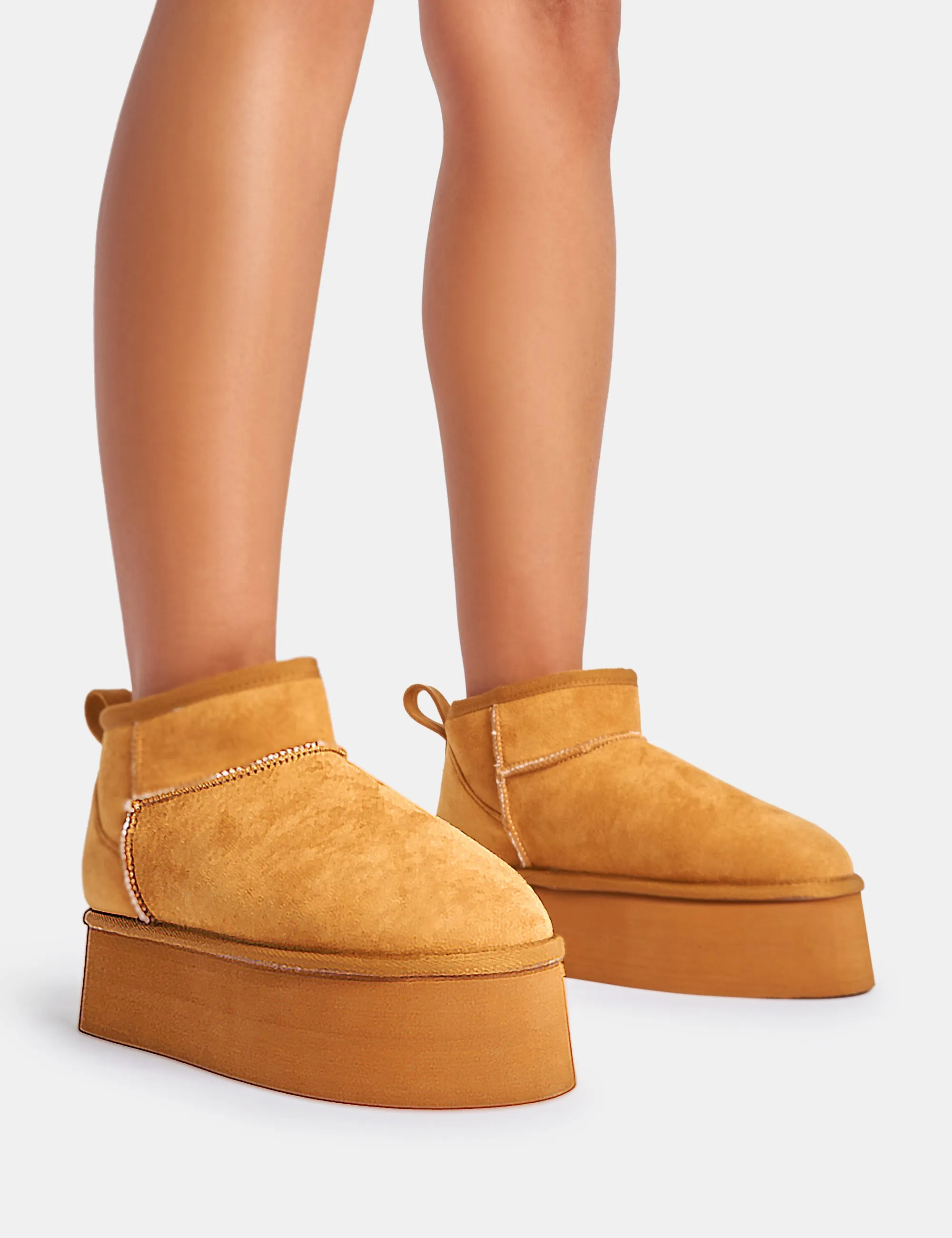 Willow Chestnut Faux Suede Ultra Mini Ankle Triple Platform Boots