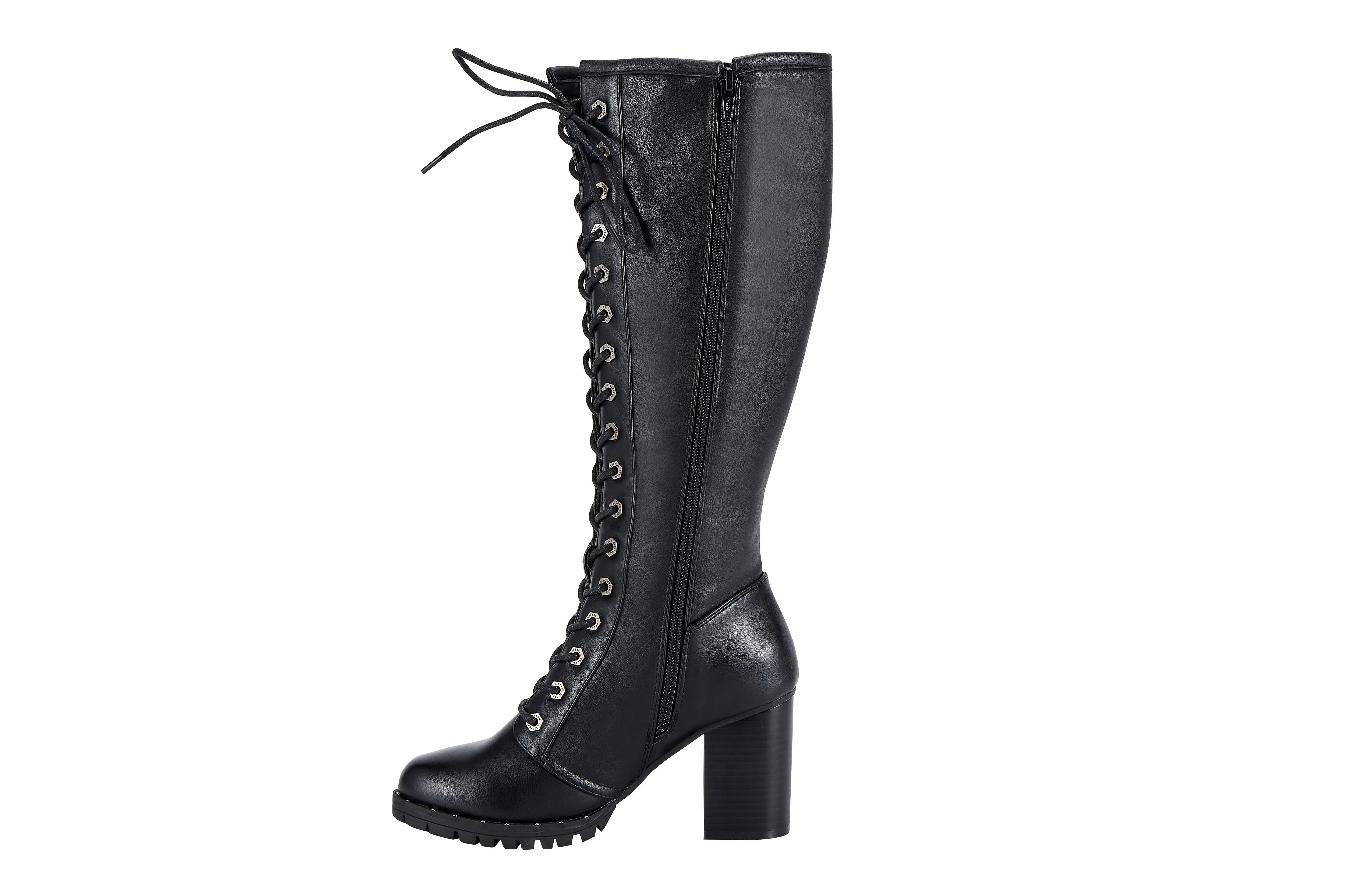 Womens Knee High Laced Boots By Dream Apparel® Zipper on Side